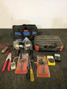 Assortment of Tools including paint brushes and snap ring plyers