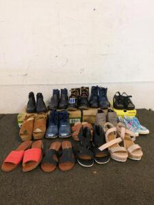 Variety of shoes including Sperry boots lucky brand and original by earth