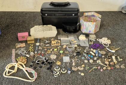 Lots of Jewelry, (5) Pretty Boxes/Jewelry Cases, Samsonite Case