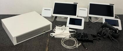 (2) Clover Service Kiosks W/ Main Screen, Card Payment & Receipt Printing, Cash Register, Barcode Scanners & Cords