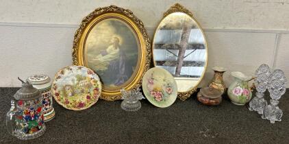 Antique Framed &ldquo;Christ In Gethsemane&rdquo;, Mirror, Plates, And More!!