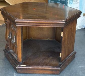 Hexagonal Wooden Endtable H 1&rsquo; 4&rdquo; W 2&rsquo; 5&rdquo; L 2&rsquo;
