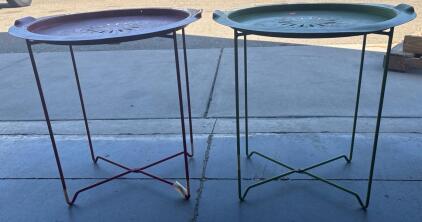 Set of 2 Folding Metal Round Tables H 1&rsquo; 8&rdquo; W 1&rsquo; 7.5&rdquo; L 1&rsquo; 7.5&rdquo;