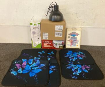 (4) Piece Butterfly Car Floormat Set, Bathroom Grab Bar, (3) Piece Black Metal Pendant Lighting, Lawn Steak Christmas Lighting, Freedom Small Pet Door