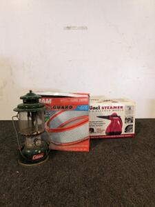 Scuni steamer and an air filter and a Coleman lantern