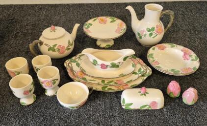 Beautiful Rose Dish Set (2 Serving Plates, Tea Pot, 4 Cups, Tea Cup, Salt and Pepper Shaker, Butter Dish Top, Gray Boat, 2 Salad Bowls, Coffee Pot)