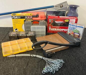 Vintage Answering System In Box, Vintage Thermophore Heated Pad, Xacto Heavy Duty Wood Guillotine Trimmer, Tool Organizer Boxes & More