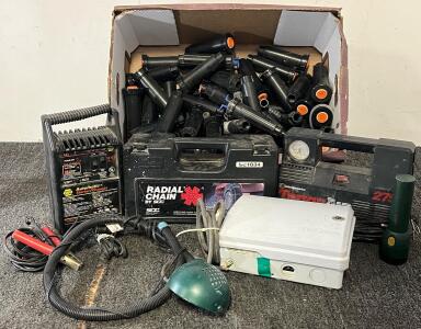 Sprinkler Parts, Tire Chains, Interdynamics Truck Air 275 PSI Portable 12V Air Compressor, Napa Automatic Starter / Charger, Rain Bird ESP-M Modular Sprinkler Irrigation Controller & More