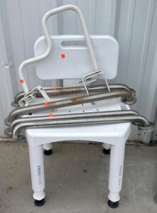 Shower Seat, White Tub Grip, 4 Steel Grab Bars
