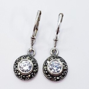 $160 Silver Cz And Marcasite Earrings
