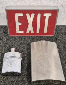 Exit Sign, Large Flask, Wild Turkey Bourbon Stainless Steel Hip Flask