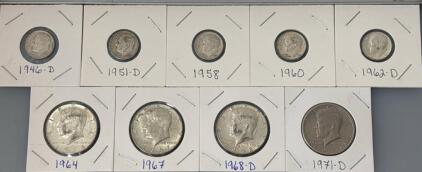 (5) Silver Dimes Including (4) Kennedy Half Dollars
