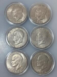 (6) 1972-1976 Liberty Eisenhower Dollar Coins