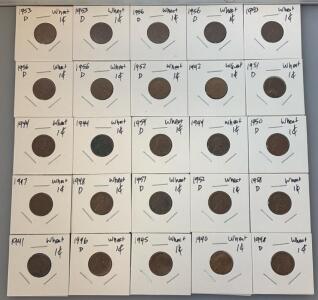 (25) Wheat Pennies 1940-1958