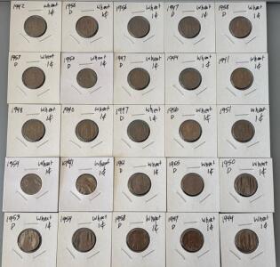 (25) Wheat Pennies 1940-1958