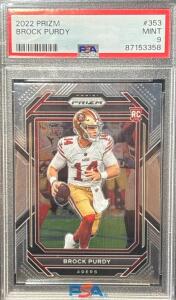 2022 Panini Prizm Brock Purdy Rookie Card #353, graded MINT 9 by PSA