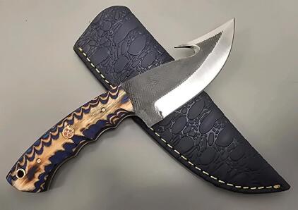 Handmade Carbon Steel Gut Hook Knife With Sheath