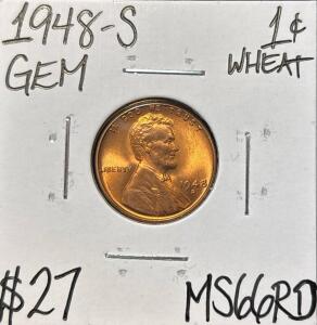 1948-S MS66RD RED GEM WHEAT COPPER CENT