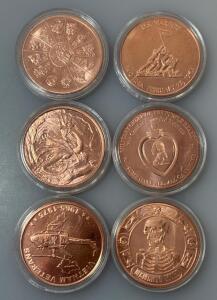 (6) 1oz Round .999 Fine Copper Tokens