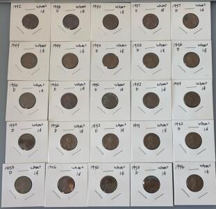 (25) Wheat Pennies 1940-1958