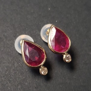 $1195 14K Ruby(2.9ct) Diamond(0.1ct) Earrings