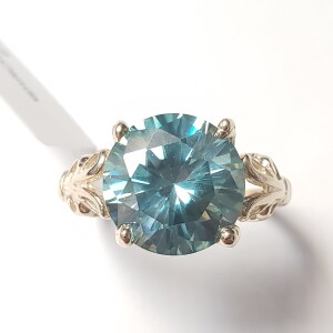 $2540 10K Vivid Greenish Blue Moissanite(4.2ct) Ring
