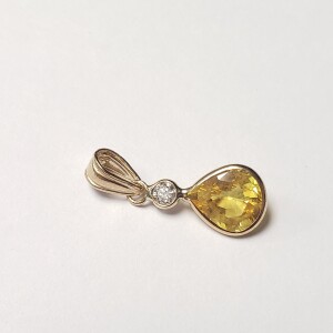 $1100 14K Yellow Sapphire(1.2ct) Diamond(0.1ct) Pendant