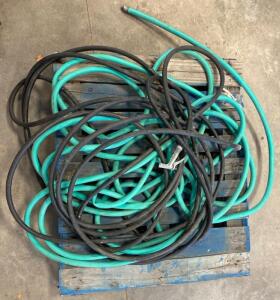 (2) Long Garden Hoses With Sprayer Attachment And Heavy Duty Outdoor Extension Cord And Propane Hose