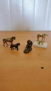 Vintage Brass Horses and Cowboy Figurines