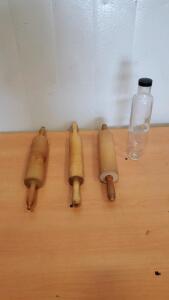 (3) Vintage Wooden Rolling Pins And (1) Vintage Glass Rolling Pin