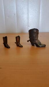 (3) Brass Cowboy Boots Statues