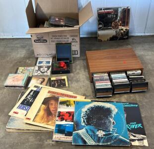 (1) Box of Assorted Tapes and Vinyl Records Located (Salmon)