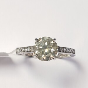 $8170 14K Diamond (1.4Ct,I1,Fancy Greenish Yellow) Diamond(0.06ct) Ring