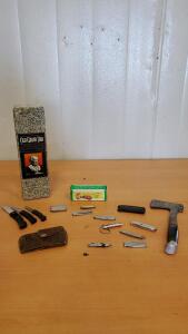 Assorted Pocket Knifes, Speedy Stitcher Sewing Awl, Vintage Hatchet