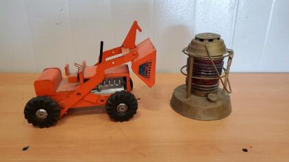 Vintage Dietz No. 40 Traffic Gard Lantern With A Red Globe And Vintage Structo End-Loader