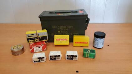 Assorted Cal B.B Pellets And 30 Cal. Bullets With Amo Box