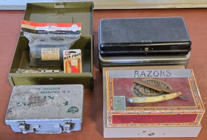 Assorted Vintage Metal Storage Boxes, Vintage Razor, & More!