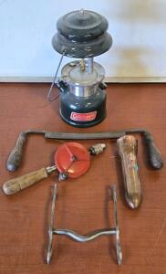 Assorted Vintage Tools: Coleman Lantern, Flashlight, Hand Drill, & More!