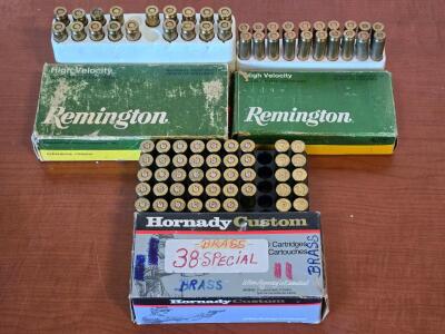 (1) Partial Box of Remington 30 , (1) Full box of Remington .222 , (1) Partial Box of .38 Special Brass