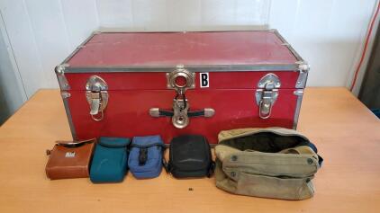 Metal Trunk 30"x16"x12" With Empty Binoculars Cases