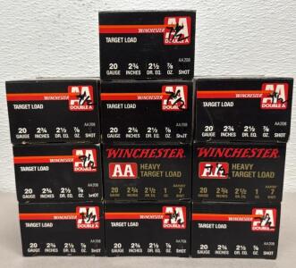 (250) Reloaded Rounds Winchester AA Double A Target Load 20 Gauge, 2&frac34;", 7/8 oz, 8 Shot, 8 Boxes