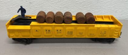 1955-1956 A.T. & S.F. 356 250 Yellow Flatcar with Barrels and Figure, HO Scale