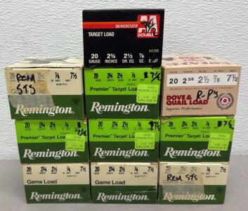 (225) Reloaded Remington 20 Gauge Shotgun Shells, 2 3/4" Premier/Game/Dove Loads