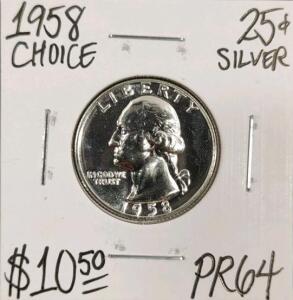 1958 PR64 Choice Proof Silver Washington Quarter