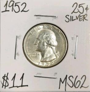 1952 MS62 Silver Mint State Washington Quarter
