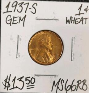 1937-S MS66RB Gem Wheat Copper Cent