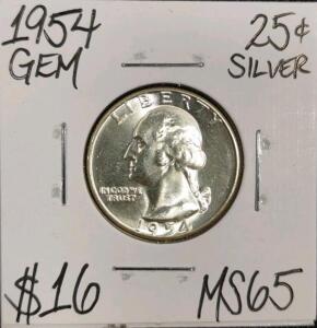 1954 MS65 Gem Silver Washington Quarter