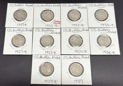 Buffalo Nickel Collection, Various Years 1920-S to 1937-P, US Mint