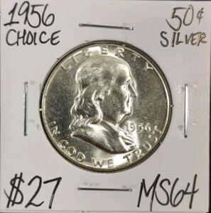 1956 MS64 Choice Silver Franklin Half Dollar