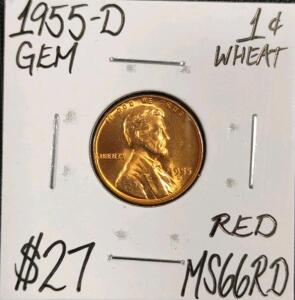 1955-D MS66RD Red Gem Wheat Copper Cent